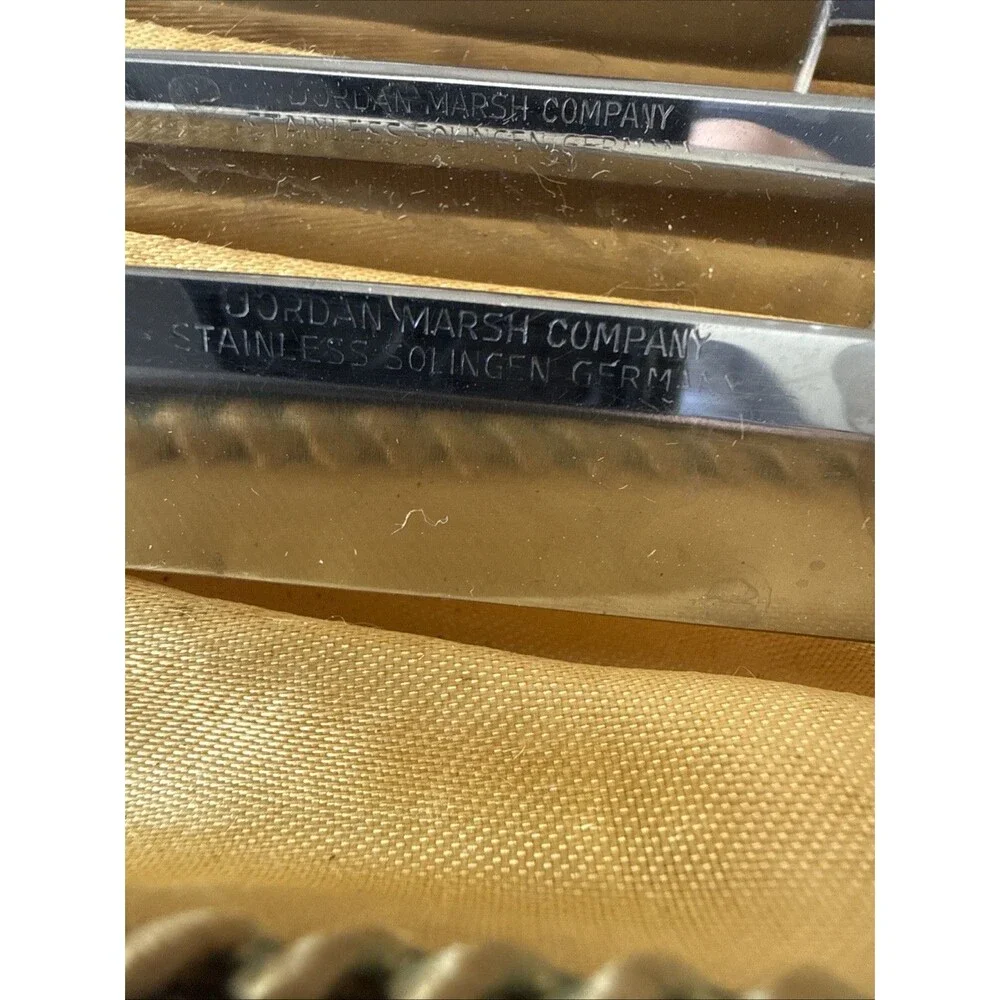 Jordan Marsh Co Germany Stainless Set of 6 VTG Steak Knives Teak Handle